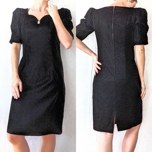 VINTAGE 80s Cachet black velvet sheath dress